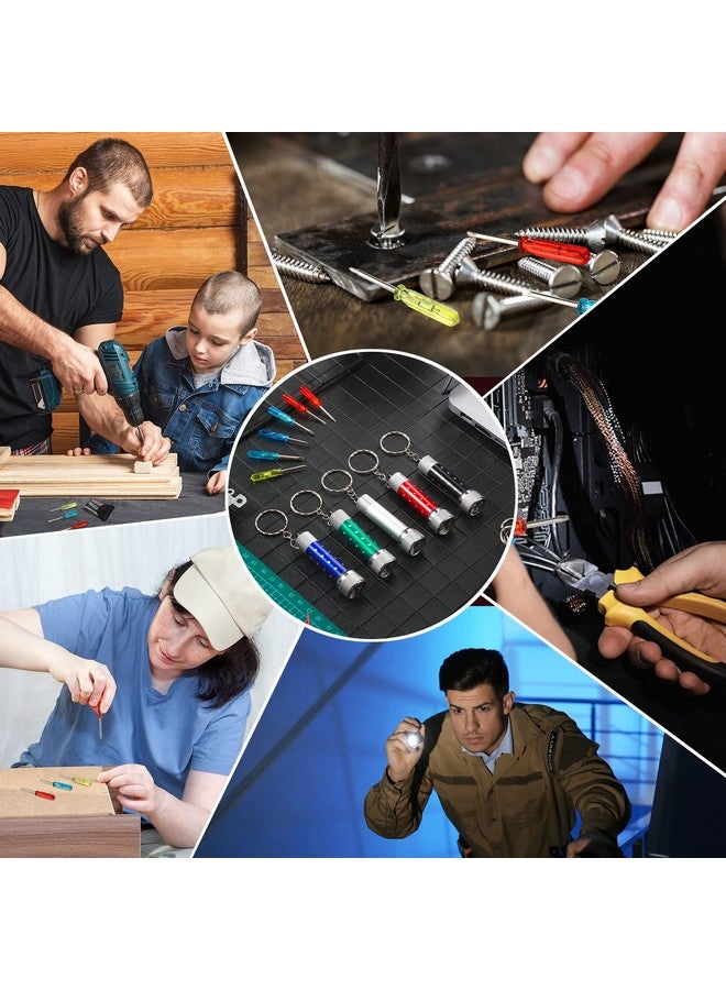 Minatee Mini Screwdriver Keychain Set Includes Mini Screwdriver Keychain LED Lights Keychain Mini Hand Tool Father's Day Gifts for Adults Men Construction Party Favors (96 Pcs) - Image 4