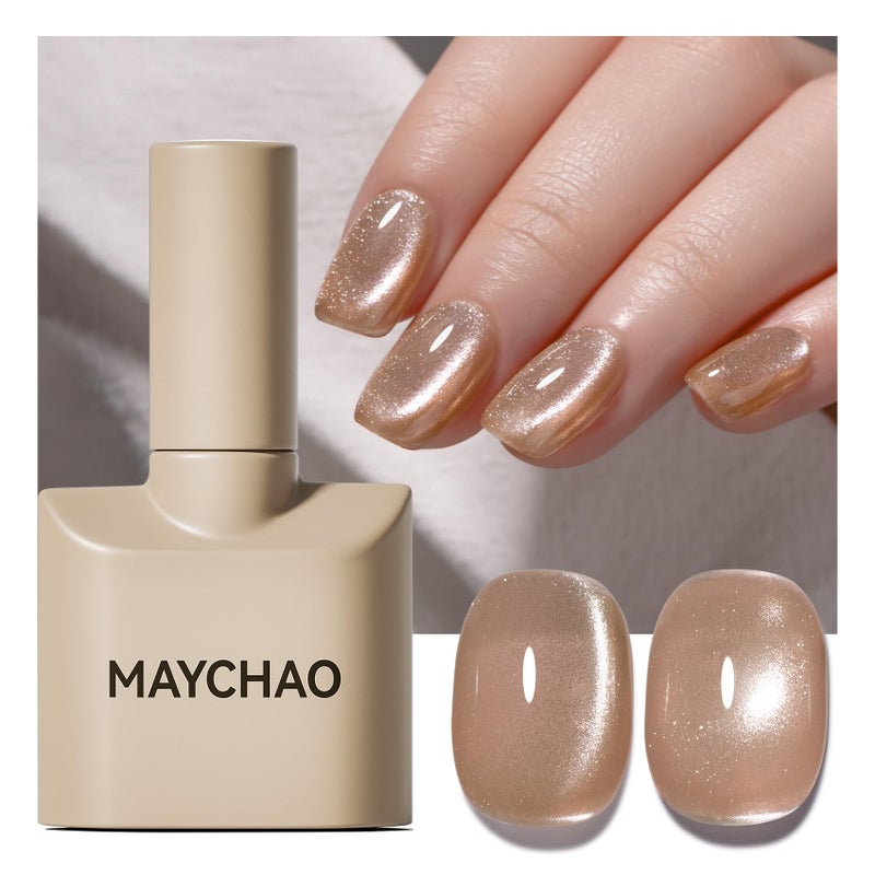 MAYCHAO 15ML Cat Eye Gel Nail Polish 1Pc Nude Gel Polish with Magnet Soak off Holographic Magnetic Nail Polish for Nail Art Manicure Salon DIY at Home, 0.5 OZ - Image 1