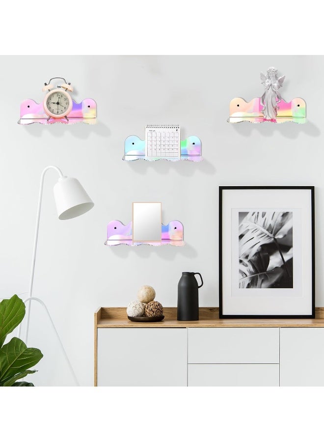 4pcs Iridescent Acrylic Shelves Clear Rainbow Floating Shelves for Wall Modern Sunglasses Essential Oil Picture Ledge Display Toy Storage Wall Shelf Wavy Wall Mounted Display Stand - Image 2