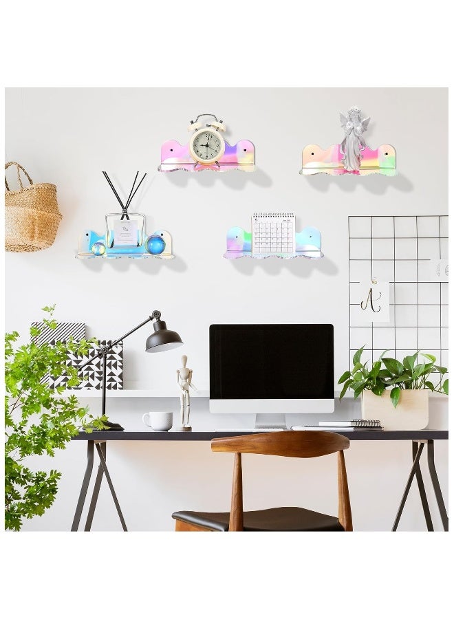 4pcs Iridescent Acrylic Shelves Clear Rainbow Floating Shelves for Wall Modern Sunglasses Essential Oil Picture Ledge Display Toy Storage Wall Shelf Wavy Wall Mounted Display Stand - Image 4