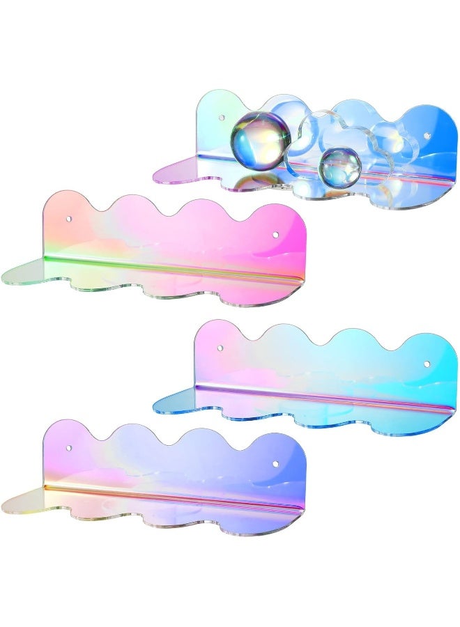 4pcs Iridescent Acrylic Shelves Clear Rainbow Floating Shelves for Wall Modern Sunglasses Essential Oil Picture Ledge Display Toy Storage Wall Shelf Wavy Wall Mounted Display Stand - Image 1