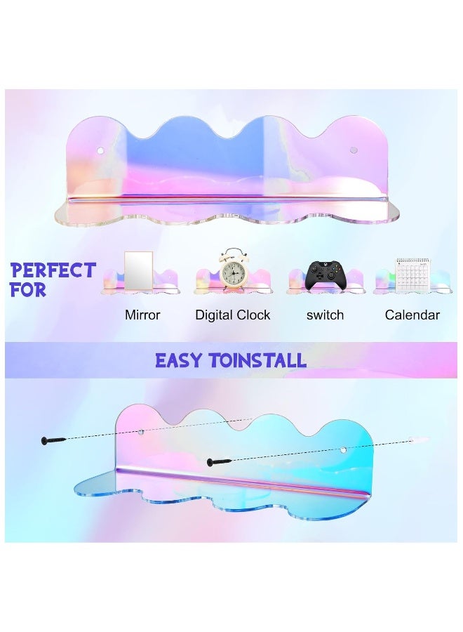 4pcs Iridescent Acrylic Shelves Clear Rainbow Floating Shelves for Wall Modern Sunglasses Essential Oil Picture Ledge Display Toy Storage Wall Shelf Wavy Wall Mounted Display Stand - Image 5