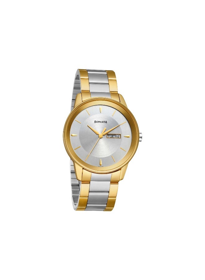 سوناتا Quartz Analog with Day and Date Silver Dial Stainless Steel Strap Watch for Men - Image 1