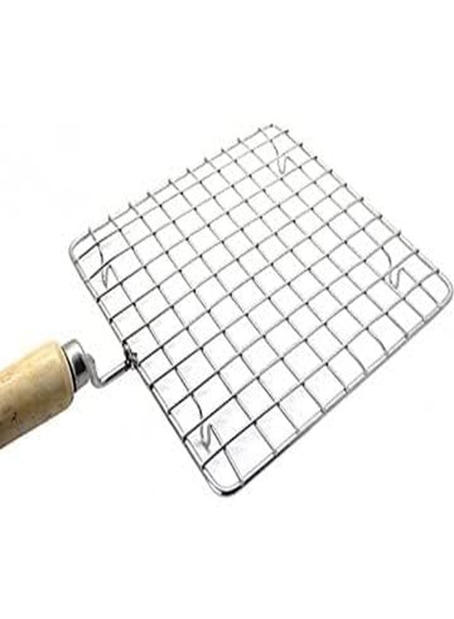 DESCTIDY Stainless Steel Wire Square Roaster Papad Jali | Wooden Handle Square with Roasting Net | Papad Jali | Roti Jali | Phulka Papad Roasting Jali Barbeq (Roaster) - Image 4