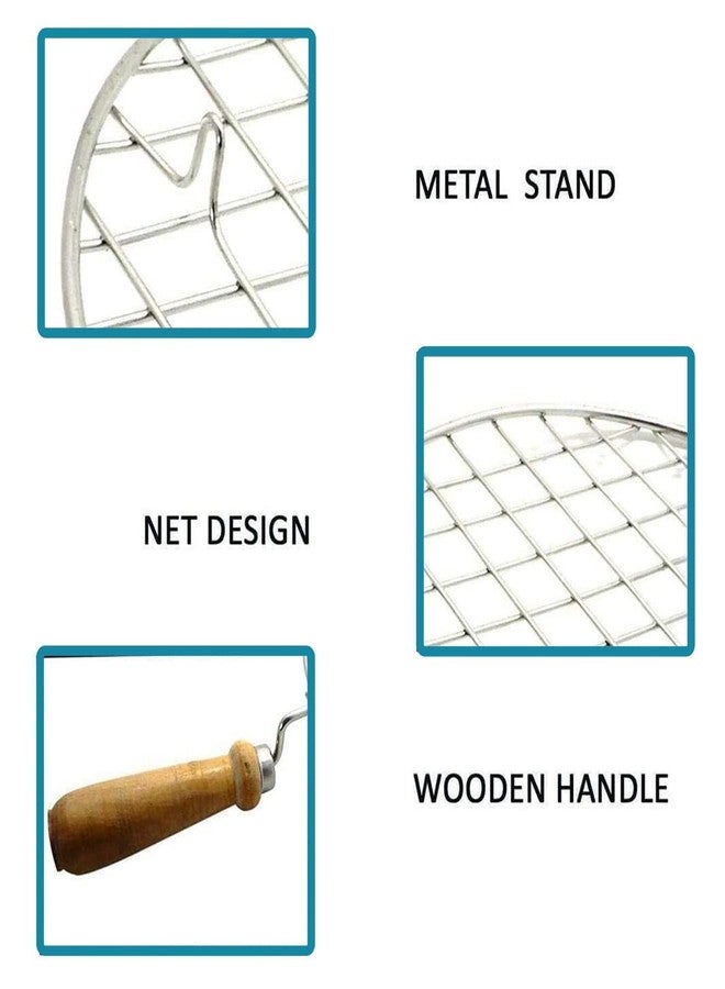 DESCTIDY Stainless Steel Wire Square Roaster Papad Jali | Wooden Handle Square with Roasting Net | Papad Jali | Roti Jali | Phulka Papad Roasting Jali Barbeq (Roaster) - Image 2