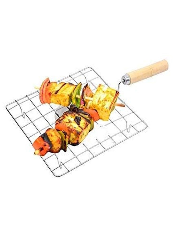 DESCTIDY Stainless Steel Wire Square Roaster Papad Jali | Wooden Handle Square with Roasting Net | Papad Jali | Roti Jali | Phulka Papad Roasting Jali Barbeq (Roaster) - Image 1