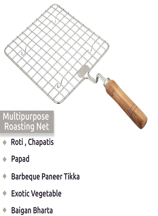 DESCTIDY Stainless Steel Wire Square Roaster Papad Jali | Wooden Handle Square with Roasting Net | Papad Jali | Roti Jali | Phulka Papad Roasting Jali Barbeq (Roaster) - Image 3