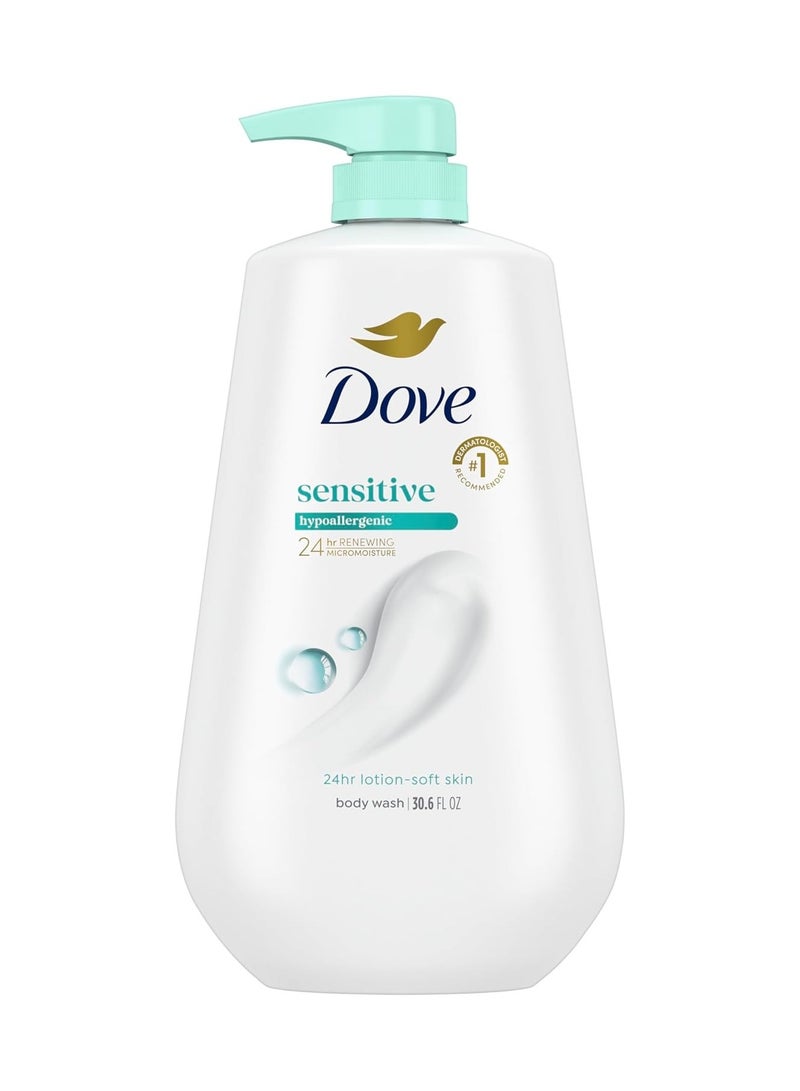 Dove Body Wash with Pump Sensitive Skin For 24hr Lotion-Soft Skin Moisturizing Skin Cleanser Gentle Hypoallergenic Formula with No Sulfates No Parabens 30.6 oz