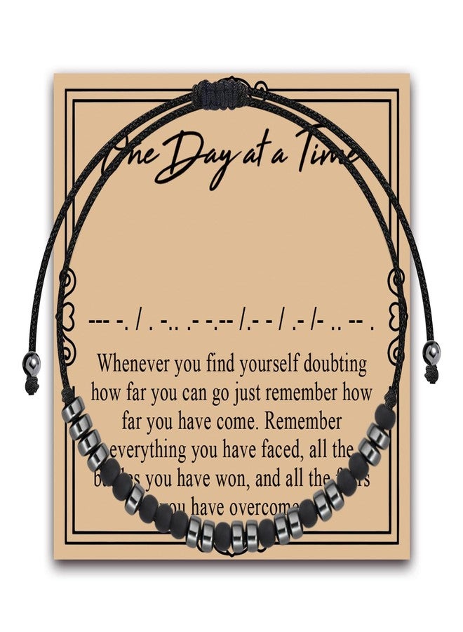 MAOFAED Addiction Recovery Gift, Sobriety Gift, Morse Code Bracelet for Women Men, Encouragement Gifts(whenever one day) - Image 1