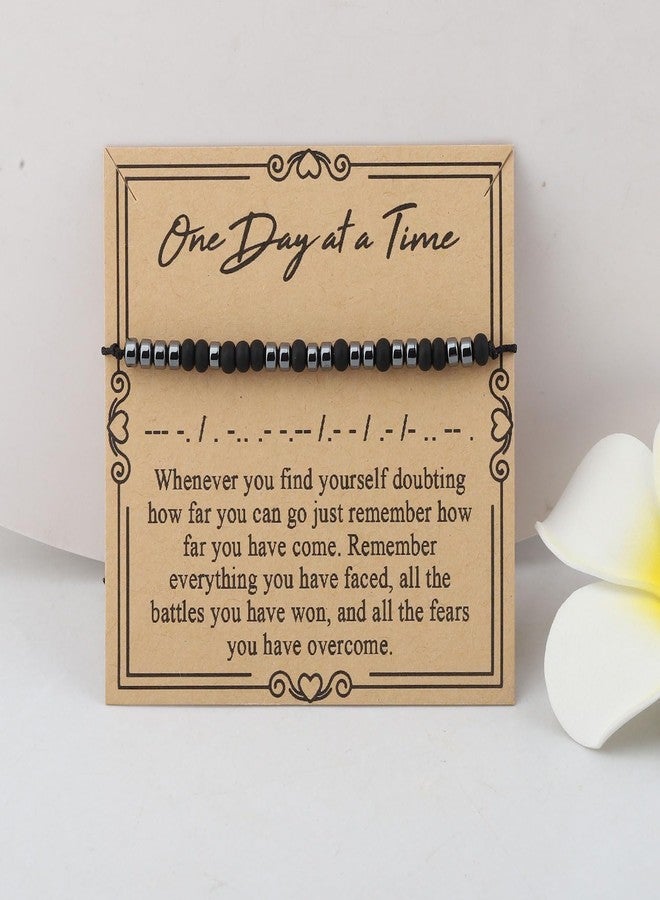 MAOFAED Addiction Recovery Gift, Sobriety Gift, Morse Code Bracelet for Women Men, Encouragement Gifts(whenever one day) - Image 2