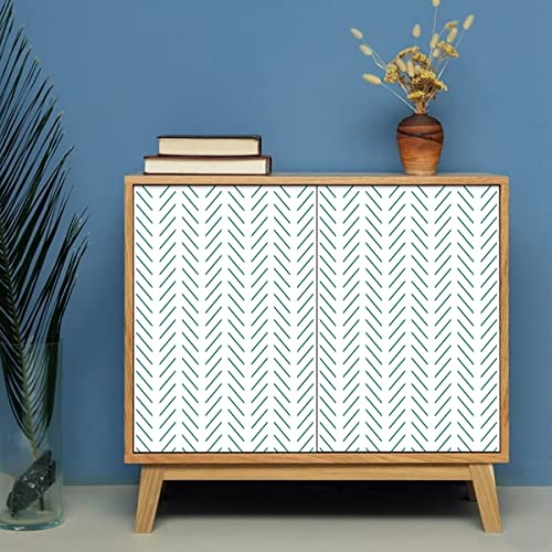 Erfoni Green and White Peel and Stick Wallpaper Herringbone Contact Paper for Bathroom 17.7inch x 118.1inch Modern Geometric Removable Wallpaper Peel and Stick Line Self Adhesive Contact Paper - Image 3
