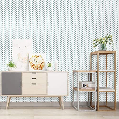 Erfoni Green and White Peel and Stick Wallpaper Herringbone Contact Paper for Bathroom 17.7inch x 118.1inch Modern Geometric Removable Wallpaper Peel and Stick Line Self Adhesive Contact Paper - Image 5