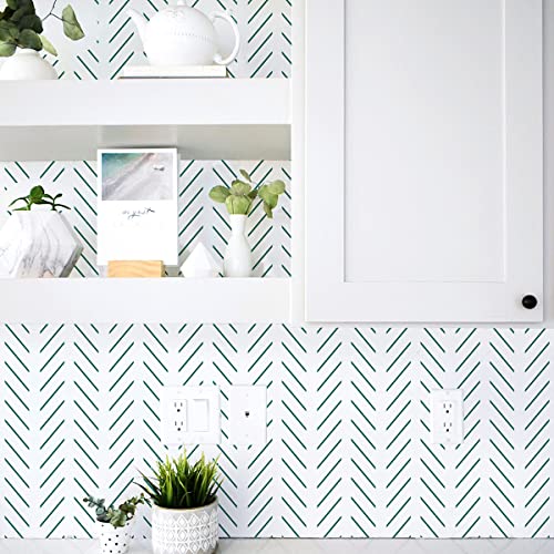 Erfoni Green and White Peel and Stick Wallpaper Herringbone Contact Paper for Bathroom 17.7inch x 118.1inch Modern Geometric Removable Wallpaper Peel and Stick Line Self Adhesive Contact Paper - Image 4