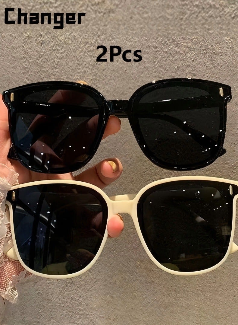 Changer 2Pcs Fashionable Large Frame Sunglasses, Uv400 Protective Glasses, Suitable For Outdoor Travel - Image 1