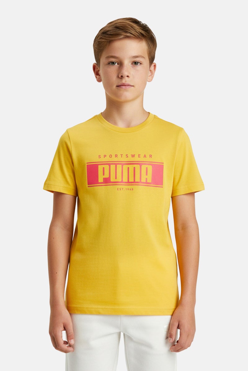 PUMA Kids Boy Short Sleeves Training T-shirt, Yellow - Image 1