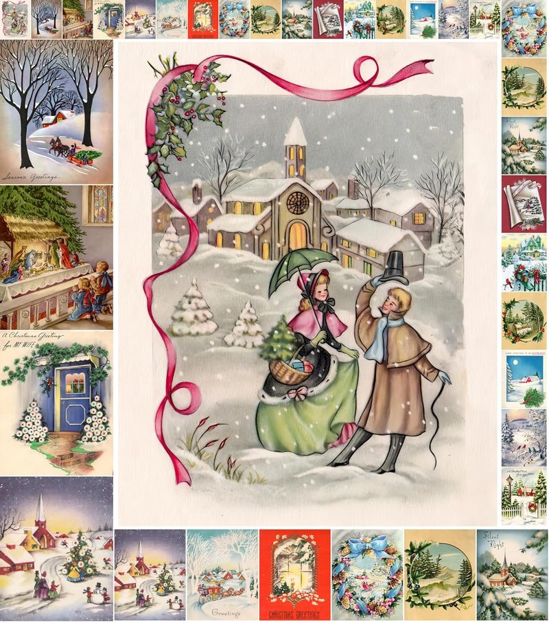 Flonz Decoupage Paper Pack (35 Sheets 6"x8") Christmas Scenery Vintage Styled Christmas Pictures Cards for Decoupage, Craft and Scrapbooking - Image 1
