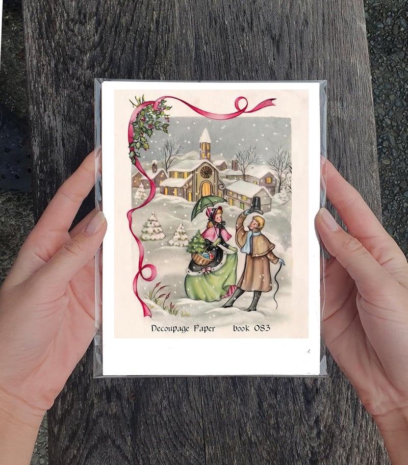 Flonz Decoupage Paper Pack (35 Sheets 6"x8") Christmas Scenery Vintage Styled Christmas Pictures Cards for Decoupage, Craft and Scrapbooking - Image 3