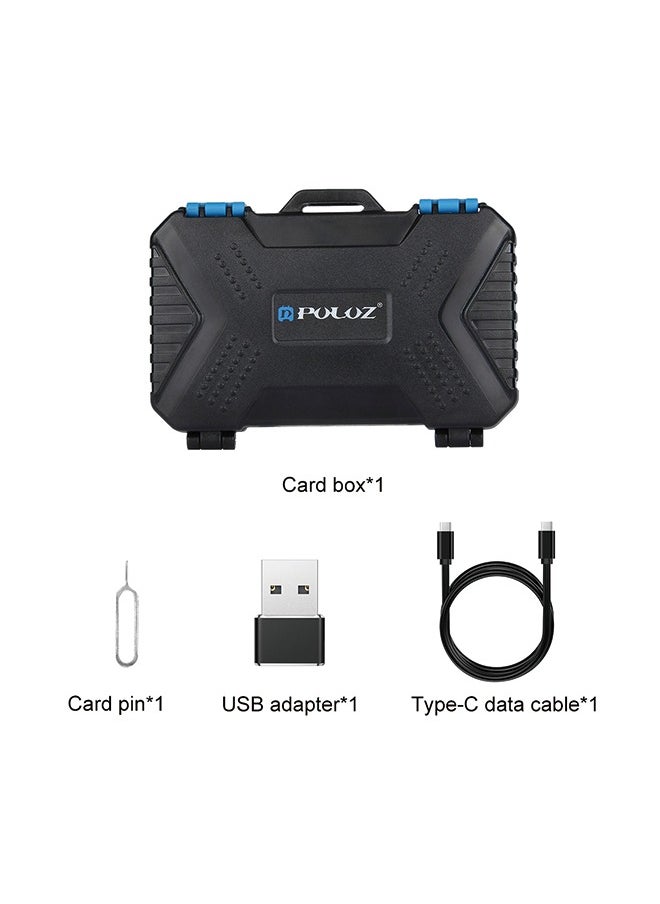 PULUZ memory card box with card reader function, can accommodate 22 types of cards: 1Standard SIM + 2Micro-SIM + 2Nano-SIM + 3CF + 7SD + 6TF + 1CARD PIN