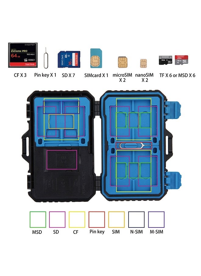 PULUZ memory card box with card reader function, can accommodate 22 types of cards: 1Standard SIM + 2Micro-SIM + 2Nano-SIM + 3CF + 7SD + 6TF + 1CARD PIN