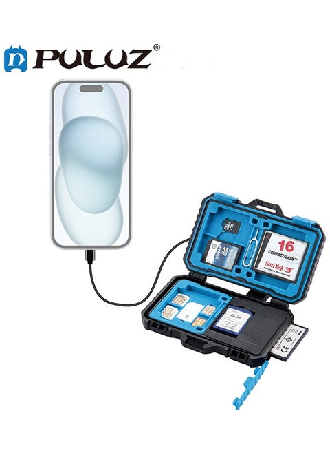PULUZ memory card box with card reader function, can accommodate 22 types of cards: 1Standard SIM + 2Micro-SIM + 2Nano-SIM + 3CF + 7SD + 6TF + 1CARD PIN