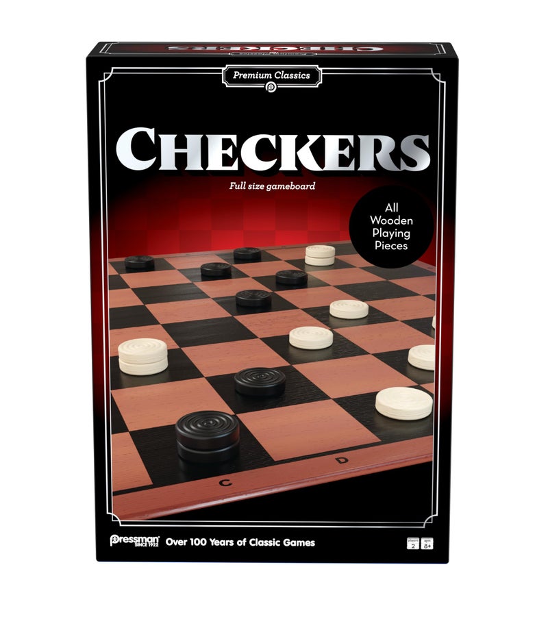 Pressman Premium Classics Checkers FullSize Folding Gameboard with Wooden Playing Pieces 2 Players Ages 8 - Image 3