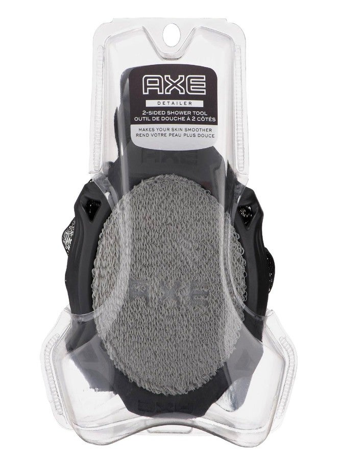 axe pw AXE Mens Shower Scrubber Tool, 2-Sided Detailer, Gray Color, Mesh Side for Lathering, Exfoliator for Smoothing Dry, Rough Skin - Image 1