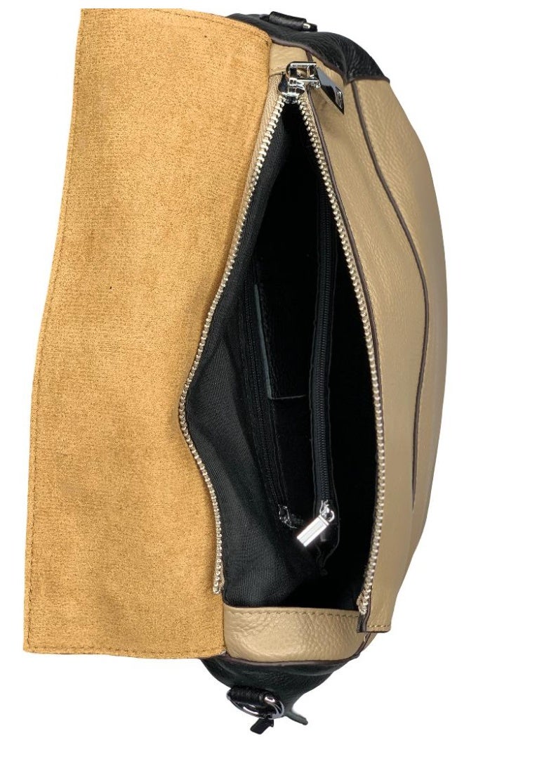 Influence Germany – Elegant Black & Brown Textured Leather Handbag for Women - Image 2