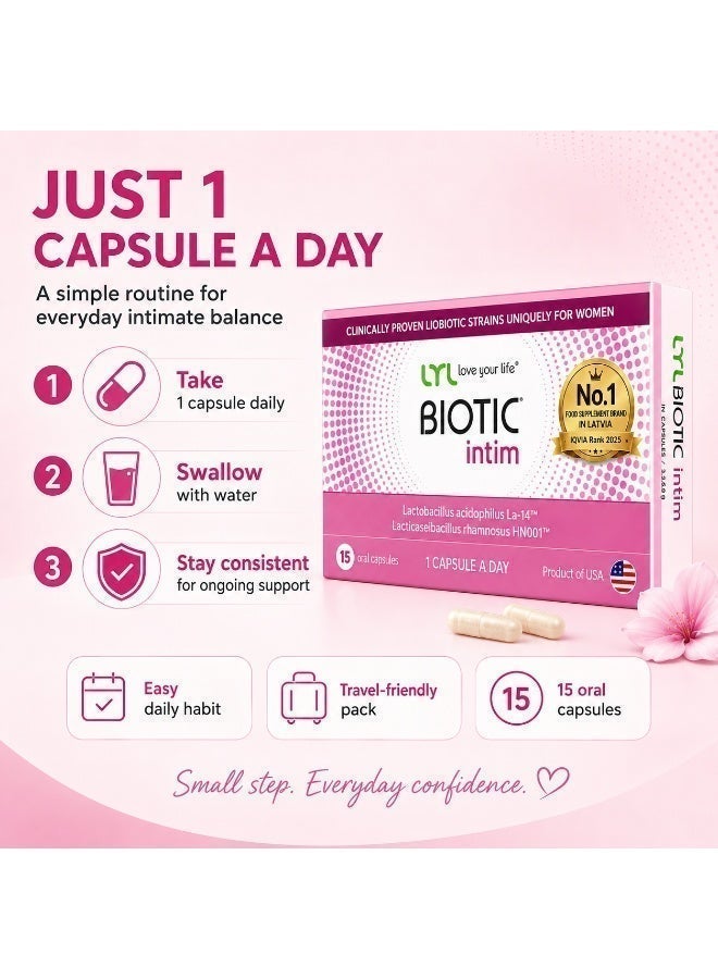 ليل LYL BIOTIC Intim – مكمل بروبيوتيك لصحة المنطقة الحميمة لدى النساء، 12 مليار وحدة تشكيل مستعمرة، كبسولة يوميا - Image 5