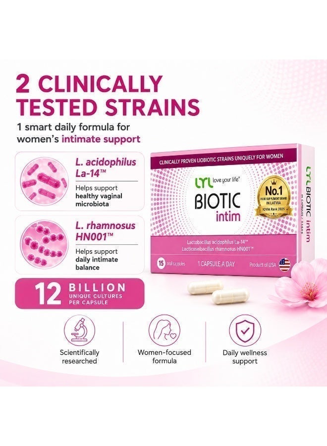 ليل LYL BIOTIC Intim – مكمل بروبيوتيك لصحة المنطقة الحميمة لدى النساء، 12 مليار وحدة تشكيل مستعمرة، كبسولة يوميا - Image 4