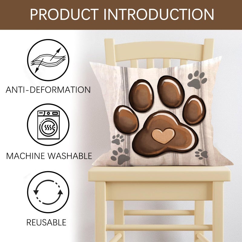 Fjfz Dog Paw Print Home Decorative Throw Pillow Covers 18 x 18 Set of 4, Black Dog House I Woof You Porch Outdoor Home Decor, Bone Farmhouse Rustic Couch Cushion Case Pet Lover Gifts - Image 3