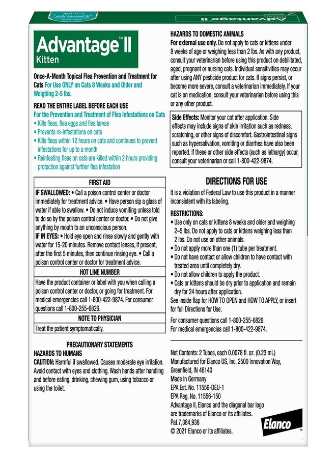 Advantage II Kitten Vet-Recommended Flea Treatment & Prevention | Cats 2-5 lbs. | 2-Month Supply - Image 2