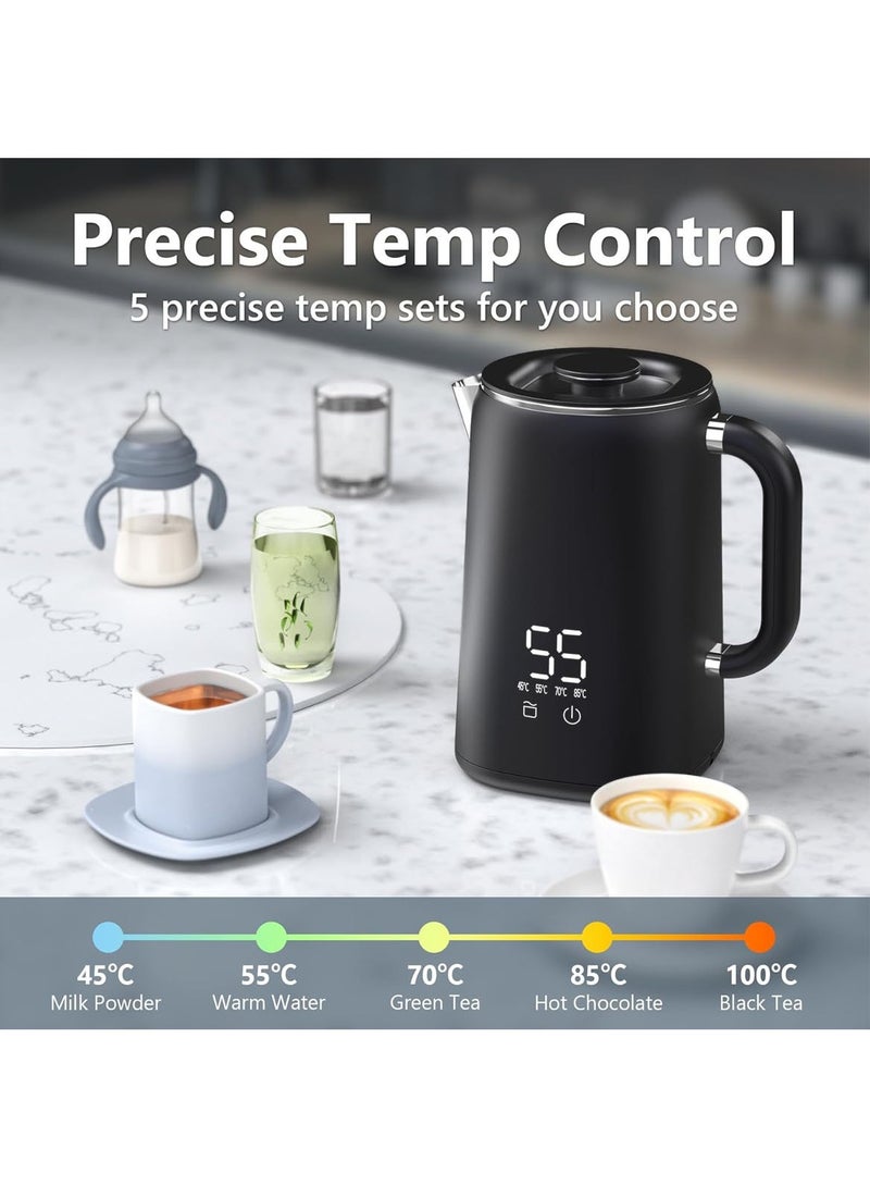 مارلا مول 1.7L الفولاذ المقاوم للصدأ غلاية كهربائية ، 4 أنواع من درجة الحرارة مجموعة غلاية كهربائية ، 1500W سريعة الغليان ، إغلاق تلقائي وحماية من الغليان والتجفيف ، والشاي والقهوة والحليب الأسود السفر غلاية - Image 3