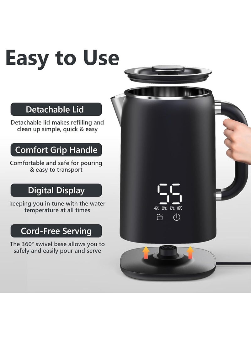 مارلا مول 1.7L الفولاذ المقاوم للصدأ غلاية كهربائية ، 4 أنواع من درجة الحرارة مجموعة غلاية كهربائية ، 1500W سريعة الغليان ، إغلاق تلقائي وحماية من الغليان والتجفيف ، والشاي والقهوة والحليب الأسود السفر غلاية - Image 2