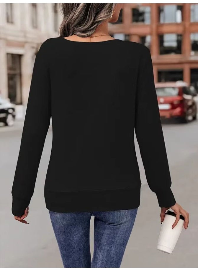 general 2025-2026 Autumn-Winter Solid-color Long-sleeved Square-neck Fake Two-piece Loose T-shirts - Image 3