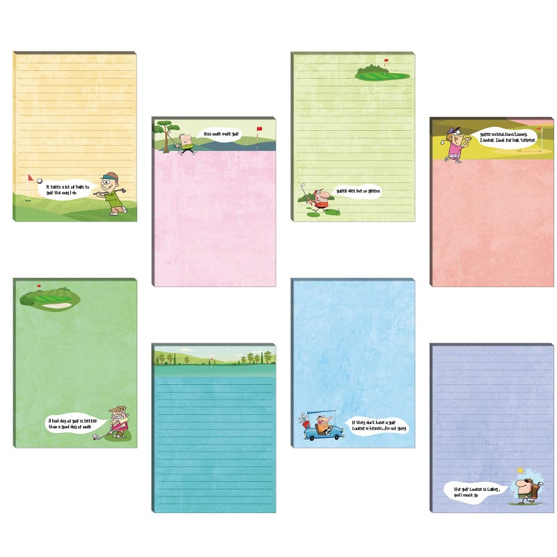 Eaasty 8 Pack Funny Memo Notepads Funny Golf Gifts Golf Notebook Sticky Note to Do List for Office Supplies, 8 Styles(Classic Style) - Image 1