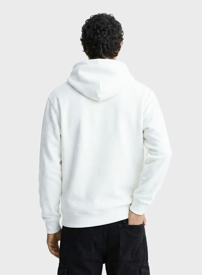 The Indian Garage Co Men Relaxed Fit Embroided Crew Neck Full Sleeves Overhead Hooded Sweatshirt