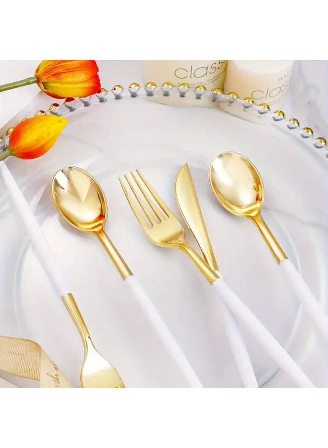 30 Pcs Premium Plastic White And Golden Cutlery Set Includes 10 Forks 10 Knives 10 Spoons Elegant Party And Wedding Cutlery Supplies - Image 2
