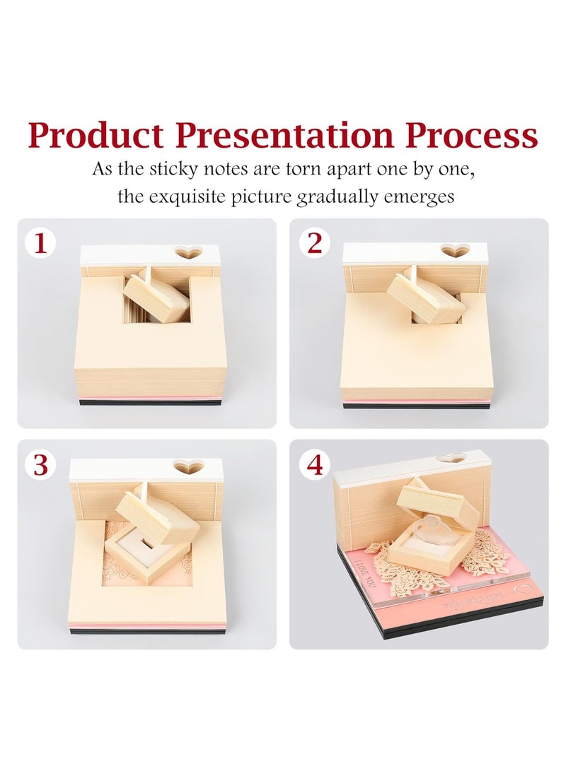 Generic 3D Memo Pad Art Sticky Notes with LED Light, Paper Carving Art, Valentine's Day Gift, Artsy Pads Diamond Ring Paper Art Notepad, DIY Paper Notes, Creative Decorative Gift for Office Home Desktop  - Image 5