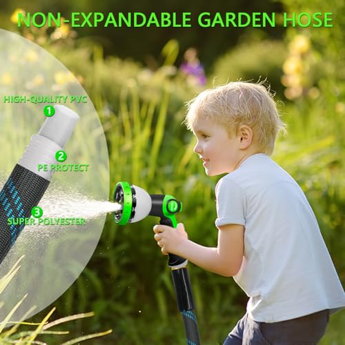 Junredy Garden Hose 75 FT, NON-EXPANDABLE Heavy-Duty Flexible & Lightweight Water Hose with 10-Function Nozzle, No-Kink, Leak-Proof Super Fabric, Solid Fittings for Lawn, Car, Outdoor (Black Blue) - Image 2