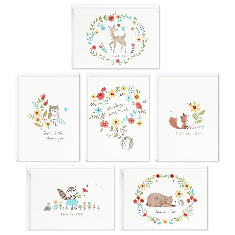 Hallmark Baby Shower Thank You Cards Assortment, Woodland Animals (48 Cards with Envelopes for Baby Boy or Baby Girl) Deer, Owl, Bear, Fox - Image 1