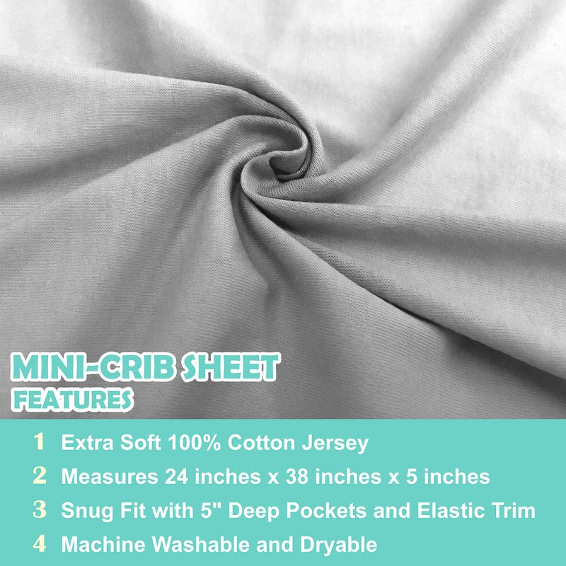 TL Care 100% Natural Cotton Fitted Mini Crib Sheet 38" x 24" - Soft & Breathable Small Nesting Portable Crib Sheet, Fits Pack N Play Mattresses, Gray, for Boys & Girls - Image 4
