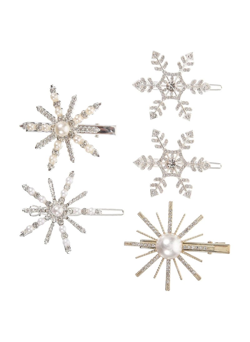 Beaupretty - Beaupretty 5pcs Christmas Hair Clips Pearl Snowflake Hair Barrettes Shiny Bobby Wedding Hair Accessories for Parties - Image 1