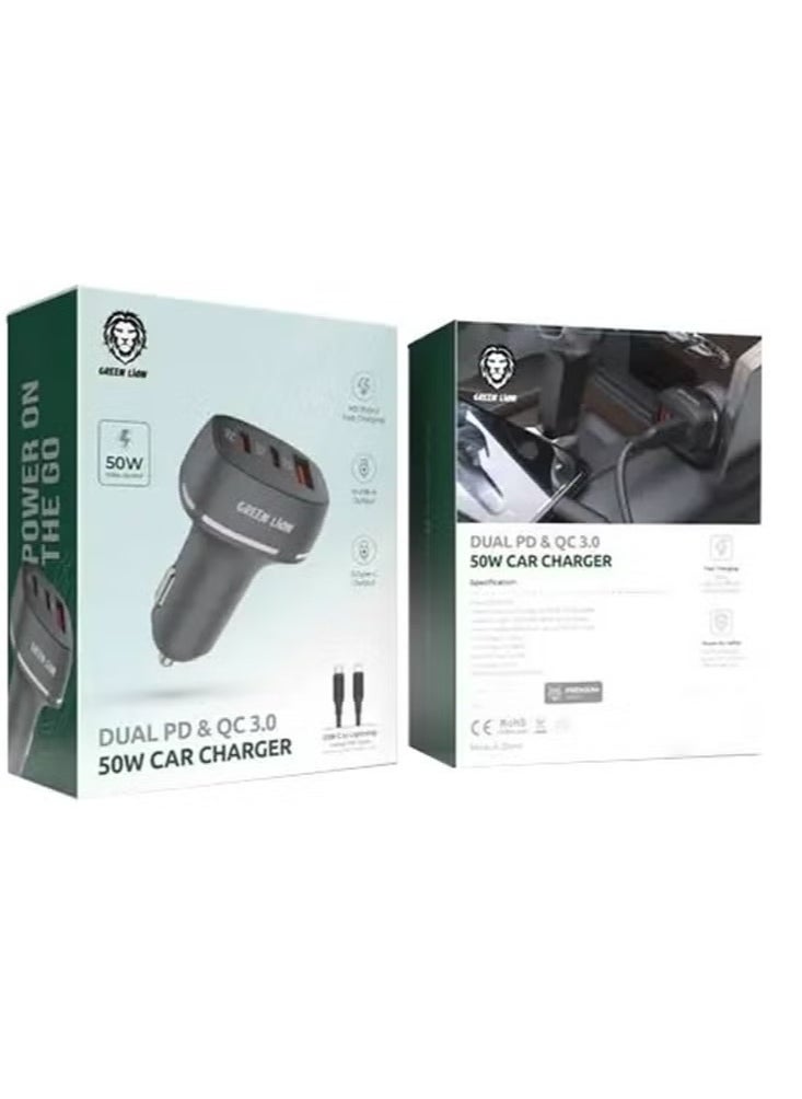 Charger With USB-C To Lightning 1M Cable Fast Charging 2xType-C Output 1xUSB-A Output 50W - Black