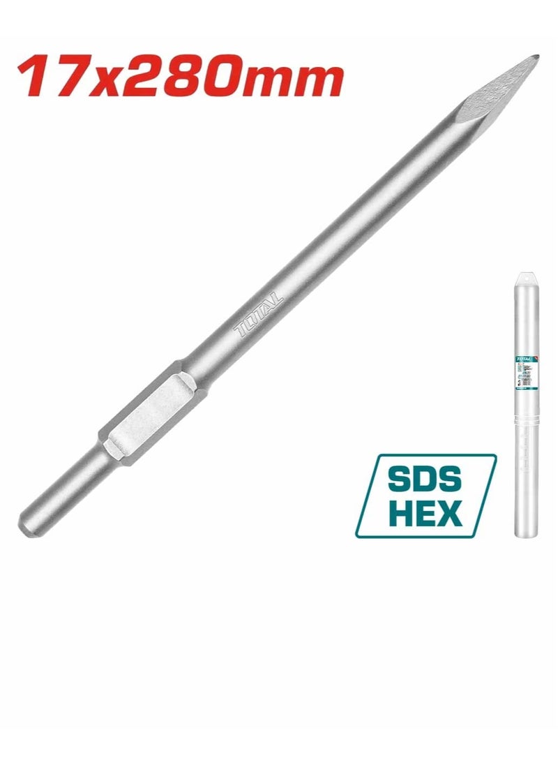 TOTAL TOTAL Hex Chisel 17x280mm – SDS-HEX Flat Chisel for Demolition Breakers – Concrete, Brick & Stone Cutting, Model TAC153171  - Image 1