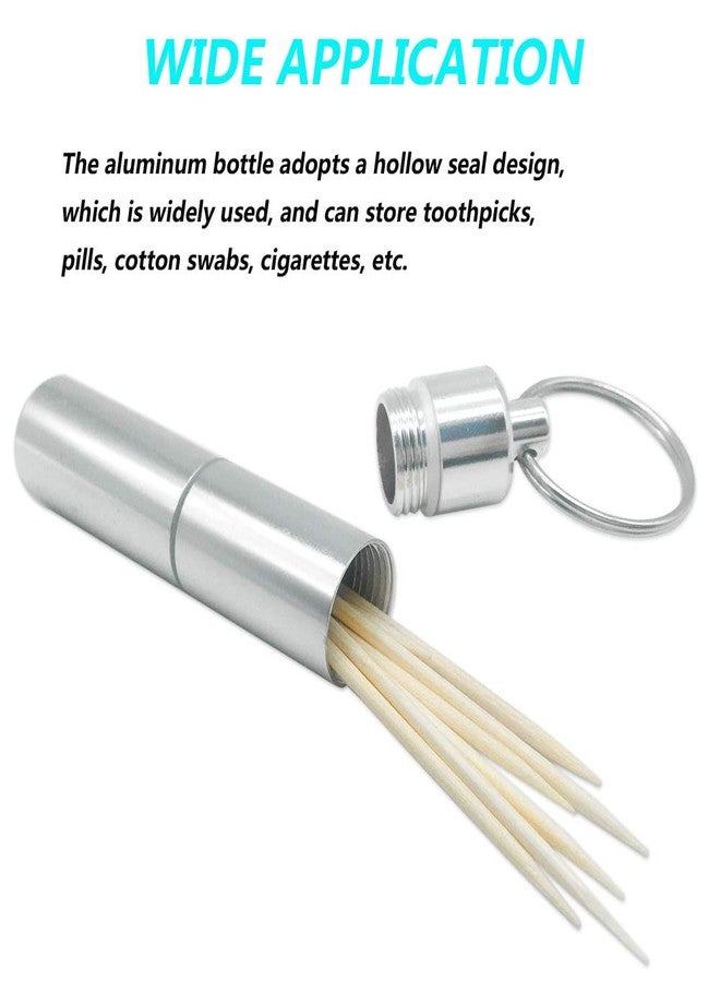 ACKLLR 2 Set Aluminum Toothpick Holder with 4 Pack Keychain, Portable Alloy Pocket Waterproof Box Metal Pill Toothpick Case and Buckles for Travel Picnic and Camping, 3 x 0.6 Inch, Silver - Image 4