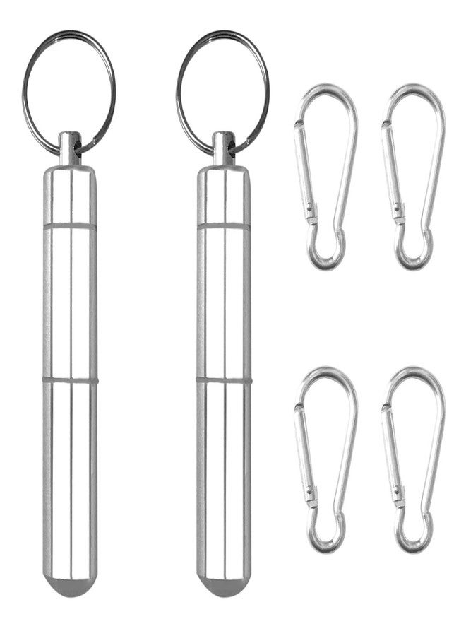 ACKLLR 2 Set Aluminum Toothpick Holder with 4 Pack Keychain, Portable Alloy Pocket Waterproof Box Metal Pill Toothpick Case and Buckles for Travel Picnic and Camping, 3 x 0.6 Inch, Silver - Image 1