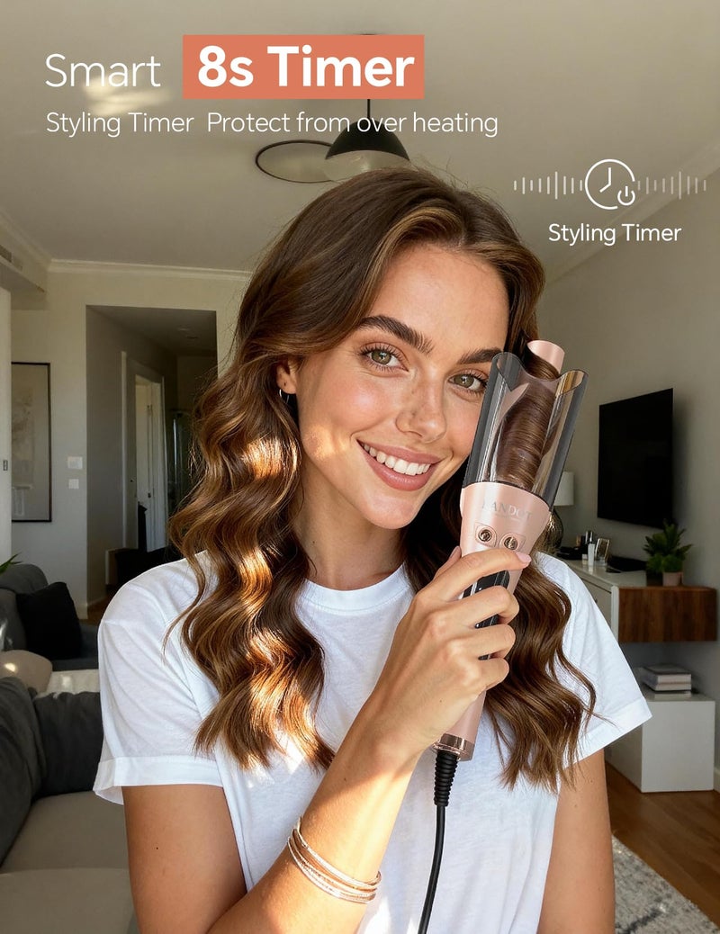LANDOT Automatic Rotating Curling Iron 1-inch - LANDOT 2-Way Anti-Tangle Self Curling Wand, Effortless Curls for Special Occasions, Dates & Vacations, Fast Heat-Up Ceramic Barrel for Gorgeous Styles - Image 5