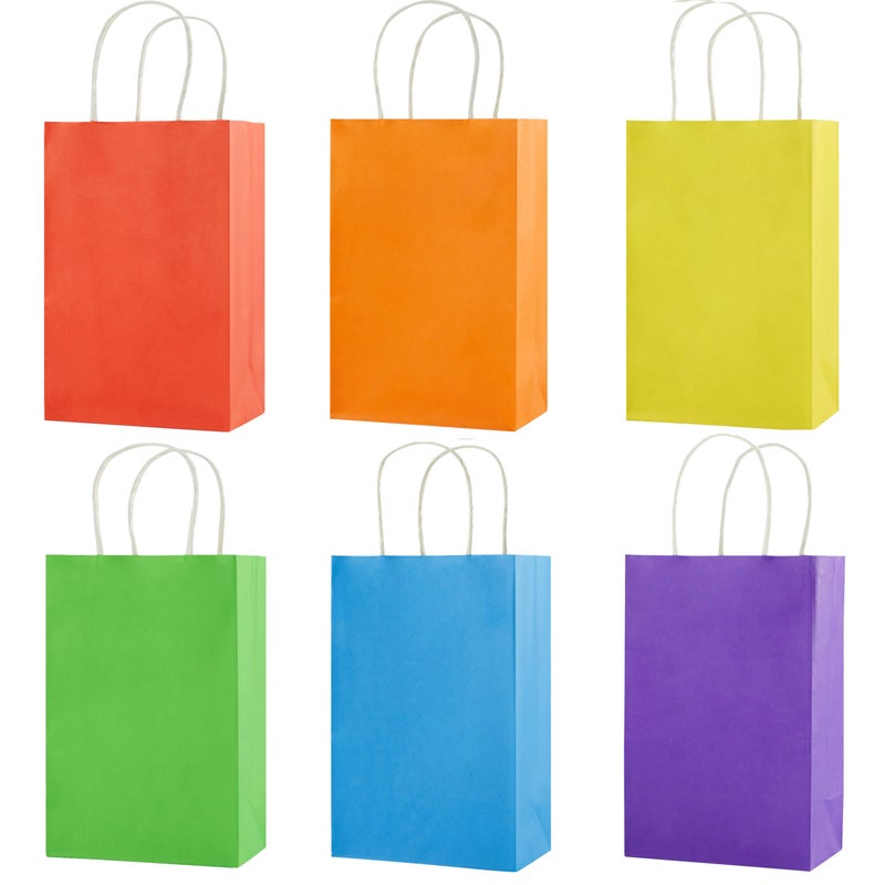 SUNCOLOR 24-Pack Rainbow Gift Bags with Handles, 8" Multi-Color Paper Party Favor Bags for Goodies. Birthdays, Events, Classrooms & Celebrations - Image 1