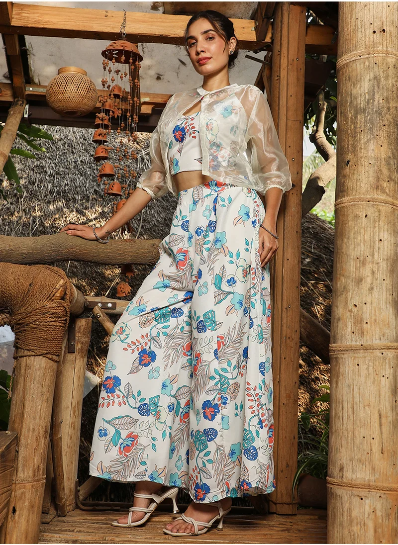  قصة Women's Azure Blue & Daisy White Indie Flora Co-Ord Set