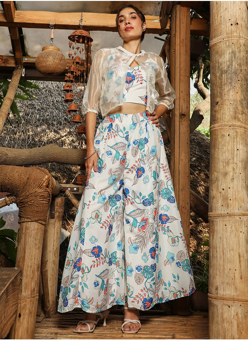  قصة Women's Azure Blue & Daisy White Indie Flora Co-Ord Set